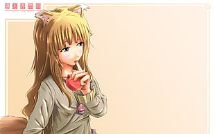 yellow haired female anime character, Holo, Spice and Wolf, Okamimimi HD wallpaper