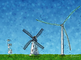 windmill painting, Vladstudio, windmill, artwork, turbines HD wallpaper