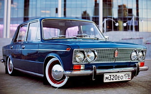 blue sedan, car, old car, Russian cars, LADA