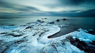 white snow cap, ice, nature, winter, sea