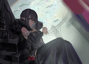 woman in black dress anime character HD wallpaper