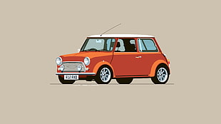brown compact car illustration, car, red cars, Mini Cooper, digital art HD wallpaper