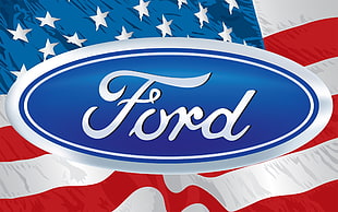 Ford logo in front of American flag HD wallpaper