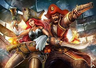 pirate holding pistols game wallpaper, Gangplank, League of Legends, video games, Miss Fortune (League of Legends) HD wallpaper