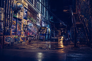 black metal staircase, photography, street, alleyway, city HD wallpaper