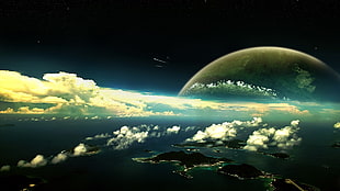 Earth atmosphere, digital art, clouds, space art, space HD wallpaper