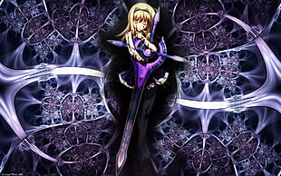 female character holding purple and black sword HD wallpaper