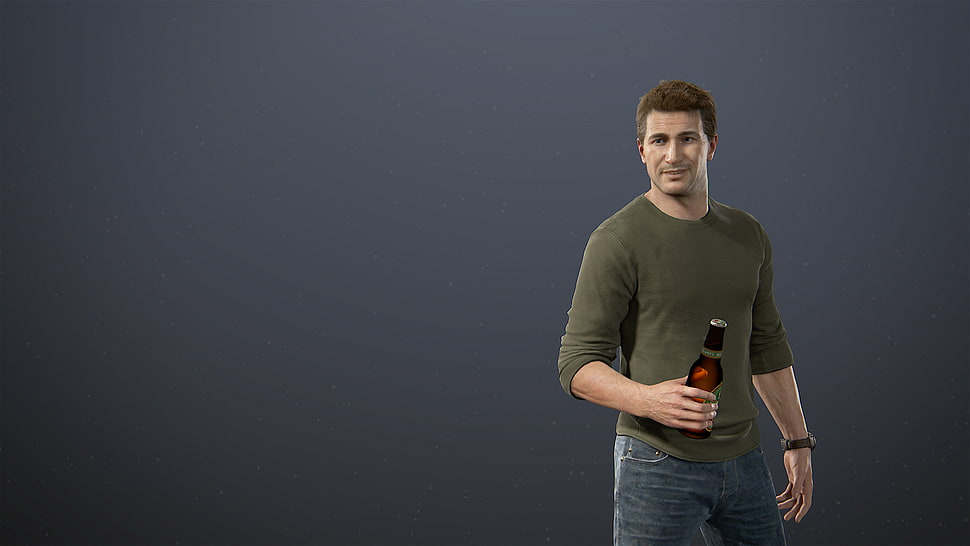 man wearing olive-green long-sleeved shirt clip-art, Uncharted 4: A Thief's End, Nathan Drake HD wallpaper