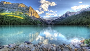 brown mountains, landscape, nature, lake, mountains HD wallpaper