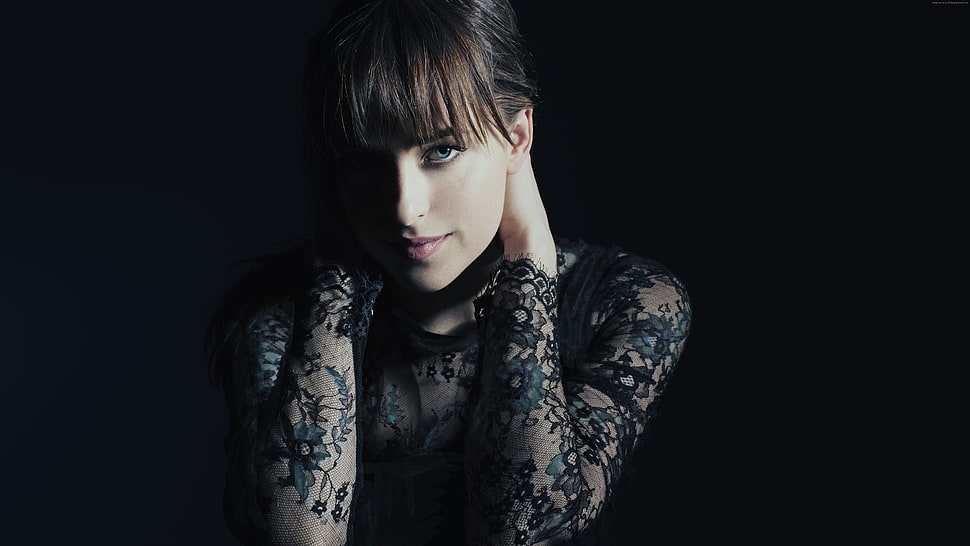 woman wearing black floral long sleeve top HD wallpaper