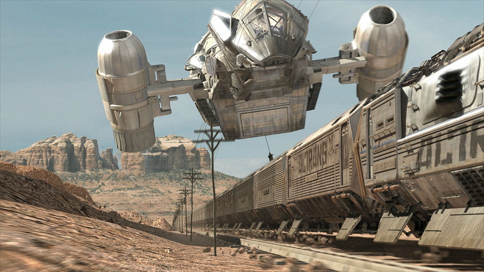 gray space craft hovering on train digital wallpaper, Firefly, tv series, TV, spaceship HD wallpaper