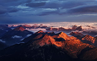 brown mountains, nature, landscape, mountains, sunset