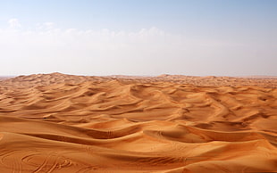 brown wooden bed frame with mattress, landscape, nature, desert, sand HD wallpaper