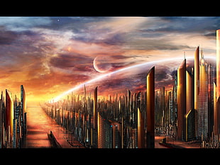 futuristic buildings illustration, futuristic, science fiction, artwork, digital art