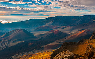 bird's eye view photo of mountains, mountains, volcano, clouds, Maui HD wallpaper