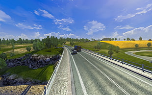 white vehicle illustration, video games, Euro Truck Simulator 2, trucks, highway HD wallpaper