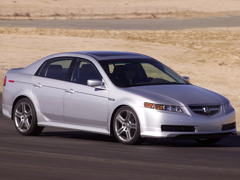 silver Acura TL on road at daytime HD wallpaper