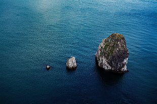 gray stone and blue water, nature, landscape, sea, rocks