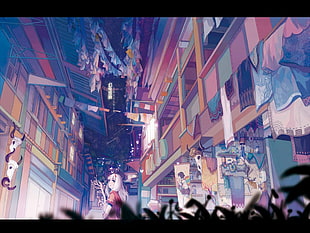 woman between building anime digital wallpaper HD wallpaper