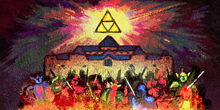 people standing near building painting, The Legend of Zelda, Triforce, video games, artwork HD wallpaper