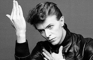 men's leather zip-up jacket, David Bowie, musician, monochrome, looking at viewer HD wallpaper
