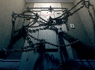 gray metal chain, Silent Hill, chains, door, video games HD wallpaper