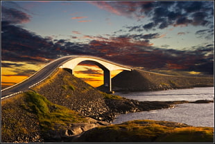 brown bridge during sunset, atlantic road HD wallpaper