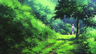 female character walking near grass wallpaper, Non Non Biyori, anime, landscape, nature HD wallpaper