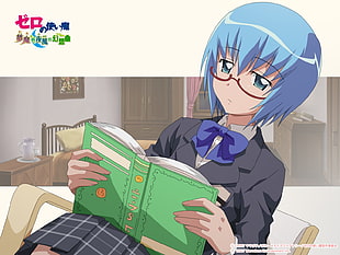 blue-haired female anime character