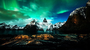 green aurora borealis, nature, landscape, cityscape, polyscape