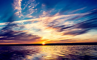 body of water, nature, clouds, sunset, sea