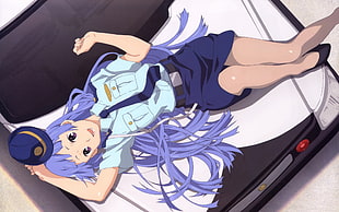female anime character with blue long hair digital wallpaper HD wallpaper