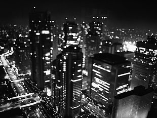 city buildings, monochrome, bokeh, cityscape, city