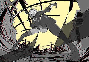 female character illustration, NieR, Nier: Automata, 2B (Nier: Automata), katana HD wallpaper