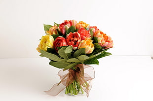 red and yellow bouquet of flowers HD wallpaper