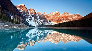 clear body of water across mountain, lake, nature, reflection