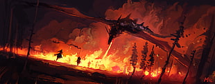 Dragon wallpaper, Dominik Mayer, dragon, fire, digital art