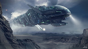 gray alien warship, artwork, futuristic, science fiction, spaceship HD wallpaper