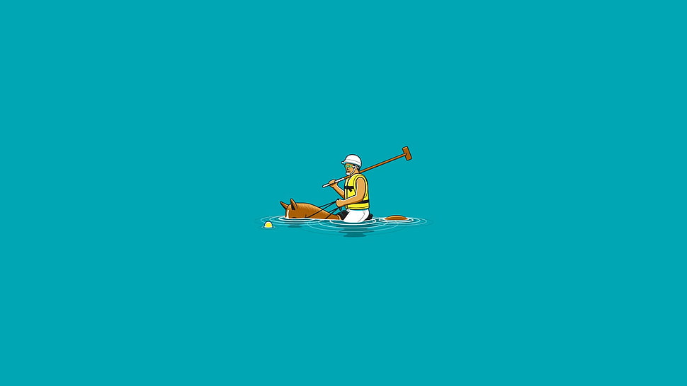 Man riding horse in body of water illustration, minimalism, humor ...