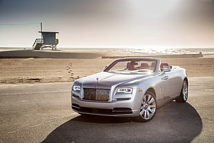 silver Rolls Royce Phantom convertible HD wallpaper