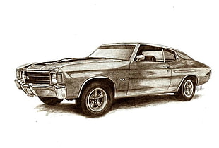 brown and black muscle car sketch HD wallpaper