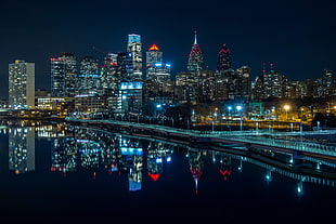 high-rise buildings, building, lights, USA, night HD wallpaper