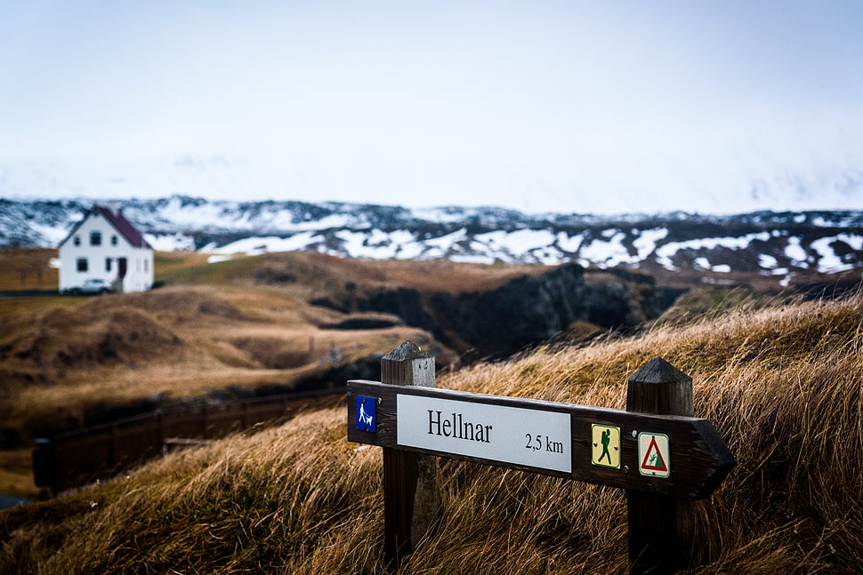 selective focus photography of Hellnar 2.5 KM signage HD wallpaper