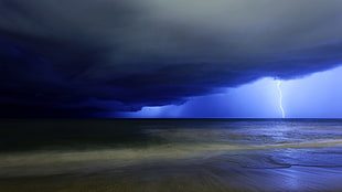 photo of storm near seashore, nature, landscape, storm, lightning