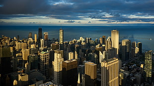 birds eye photography of city buildings near seashore