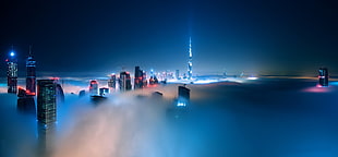 high-rise buildings, city, building, cityscape, mist HD wallpaper