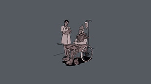 man sitting down on wheelchair illustration HD wallpaper