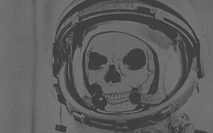 gray and black skull sketch, skull, space suit HD wallpaper