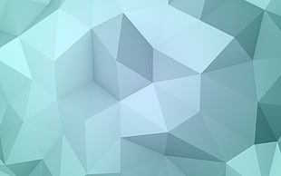 teal and black 3D digital wallpaper, low poly, poly, digital art