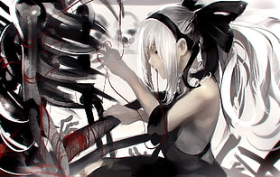 white hair, black dress, skeleton HD wallpaper